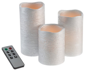 Silver Metallic Flameless LED Candles-Set of 3 Real Wax with Remote