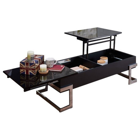 ACME Calnan Rectangular Lift Top Coffee Table in Black and Chrome