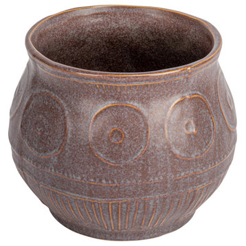 Debossed Stoneware Planter With Pattern and Reactive Glaze, Plum