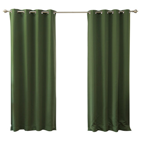 Silver Grommet Top Solid Thermal Insulated Blackout Curtain, Moss, 84"