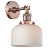 Large Bell 1-Light LED Sconce, Antique Copper, Glass: Matte White Cased