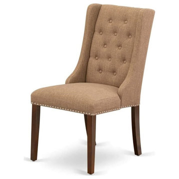 Set of 2 Dining Chair, Cushioned Seat With Button Tufted Wingback, Light Sable