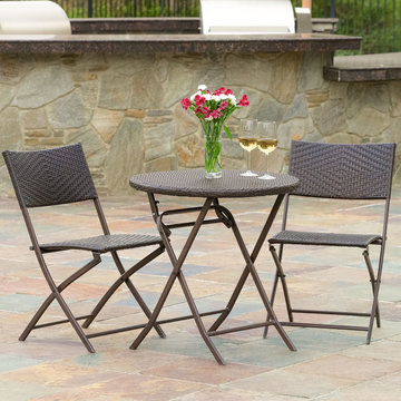 Cantinela 3pc Outdoor Wicker Folding Bistro Set