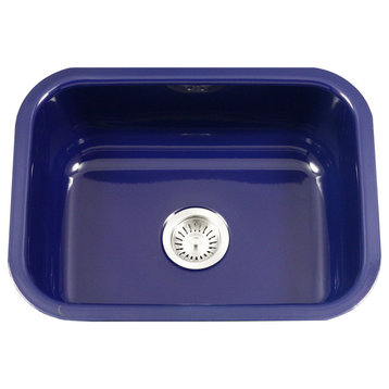 Houzer PCS-2500 NB Porcela Porcelain Enamel Steel Single Bowl Sink, Navy Blue