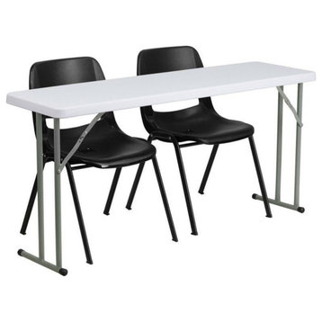 Flash Furniture 3 Piece 60" x 18" Folding Table Set in White and Black