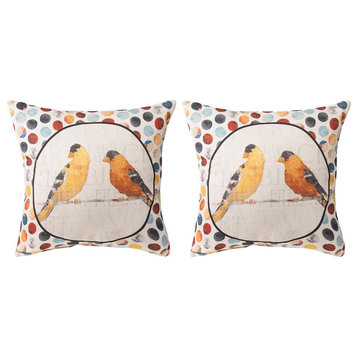 Pair of Usual Suspects Yellow Birds on Wire 18in. Decorative Throw Pillows