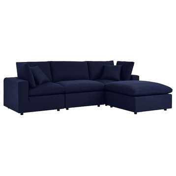 Modway Commix 4-Piece Modern Fabric Upholstered Patio Sectional Sofa in Navy