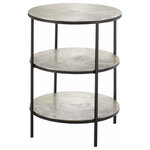 Currey & Company, Inc. - Cane Accent Table - Perfect for storing all manner of tasteful knick knacks, the Cane Accent Table has three levels. The piece has an iron frame and cast aluminum top and shelves finished in bright pewter.