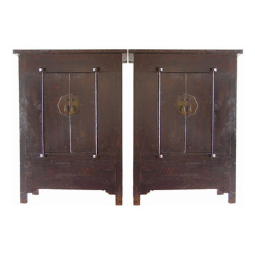Qing Dynasty Asian Chinese antique large black cabinet pair