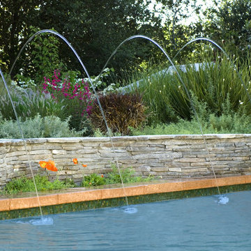 Glass tile swimming pool, glass tile spa, Bisazza Mosaico L'elba and Oro blend