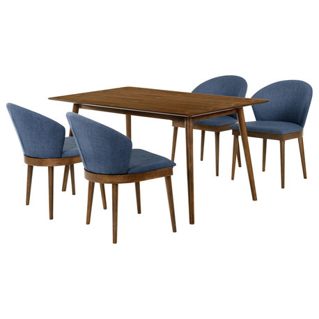 Westmont and Juno 5-Piece Dining Set, Blue and Walnut