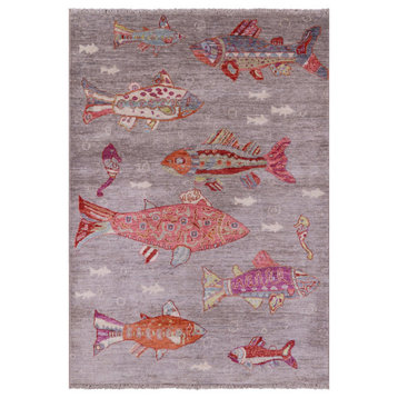 4' 1" X 5' 10" Gabbeh Fish Design Hand-Knotted Wool Rug - Q14599