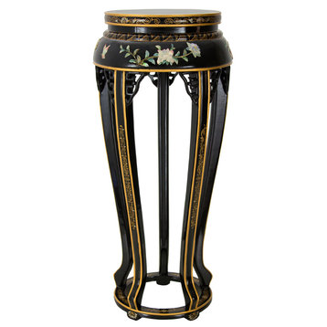 36" Lacquer Plant Stand, Black Mother of Pearl Ladies