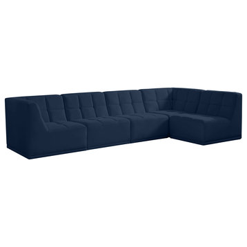 Relax Velvet Upholstered 5-Piece L-Shaped Modular Sectional, Navy