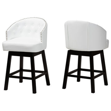 Tinalyn Swivel Counter Stool, Set of 2, White/Espresso Brown, Faux Leather