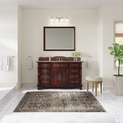 60 inch Cherry Wood Hopkinton Bathroom Sink Vanity Baltic Brown Stone Top, Cherry, 60", Single Sink, Freestanding