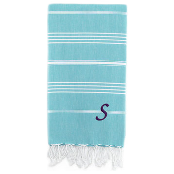 Lucky Pestemal Towel, Turquoise, Chancery Purple Font, S
