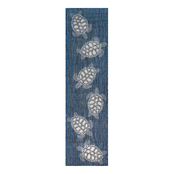 Liora Manne Carmel Seaturtles Indoor/Outdoor Rug, Navy, 1'11"x7'6" Runner