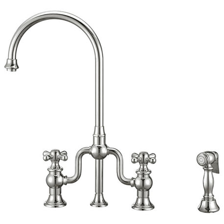 Twisthaus Plus Bridge Faucet With Gooseneck Swivel Spout, Cross Handles and Soli