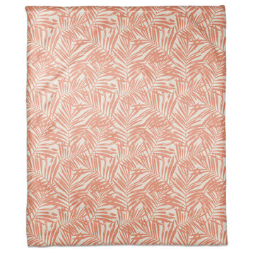 Tropical Leaves Coral 50x60 Throw Blanket