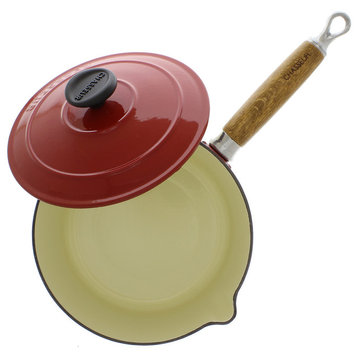 Chasseur 2.5-quart French Enameled Cast Iron Saucepan With Wooden Handle, Red
