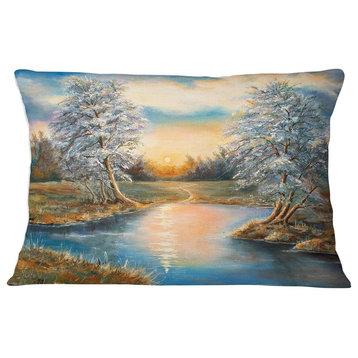 Birches in Autumn Wood Landscape Printed Throw Pillow, 12"x20"