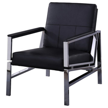 Fifth Avenue Leather and Stainless Steel Accent Chair, Black