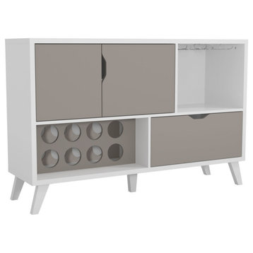 54" 2 Door Wooden Tv Stand With Wine Rack And 1 Drawer, White and Gray