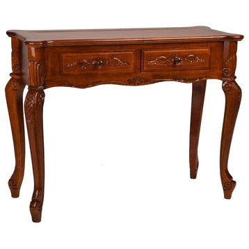 Windsor Carved Wood Queen Anne Two-drawer Style Wall Table, Walnut