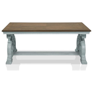 Furniture of America Adelman Solid Wood Coffee Table in Oak and Antique Blue