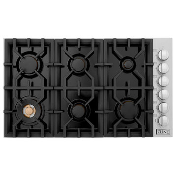 ZLINE 36" Gas Cooktop With 6 Gas Brass Burners, RC-BR-36-PBT