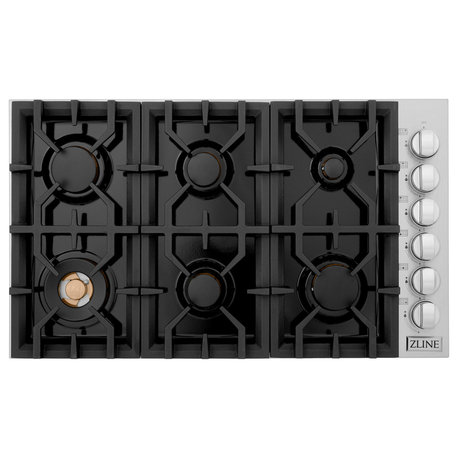 ZLINE 36" Gas Cooktop With 6 Gas Brass Burners, RC-BR-36-PBT