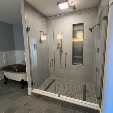 Large Swing Door & Panel Shower with Square Brushed Nickel Hardware