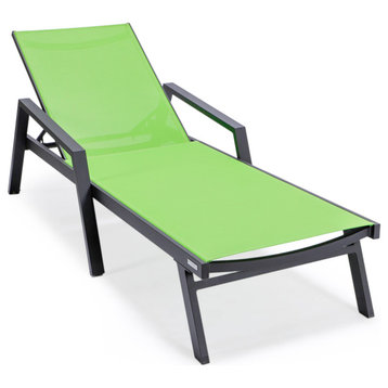 LeisureMod Marlin Patio Chaise Lounge Chair With Armrests, Green