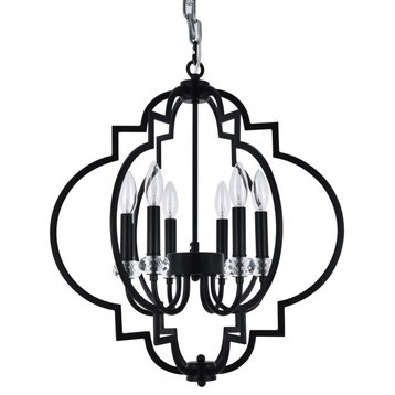 Black Caged Ceiling Fixture With Clear Crystal Bobeches