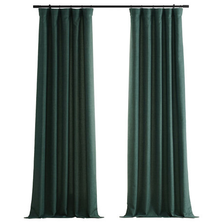 Italian Faux Linen Curtain Single Panel, Empire Green, 50wx108l