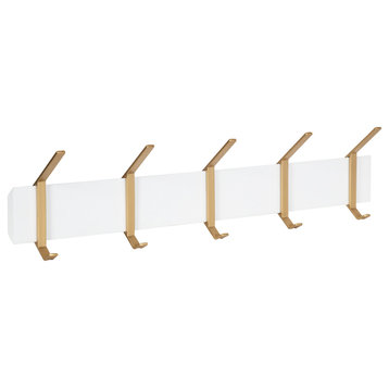 Rossmore Wood and Metal Hooks, White/Gold, 30x7x5