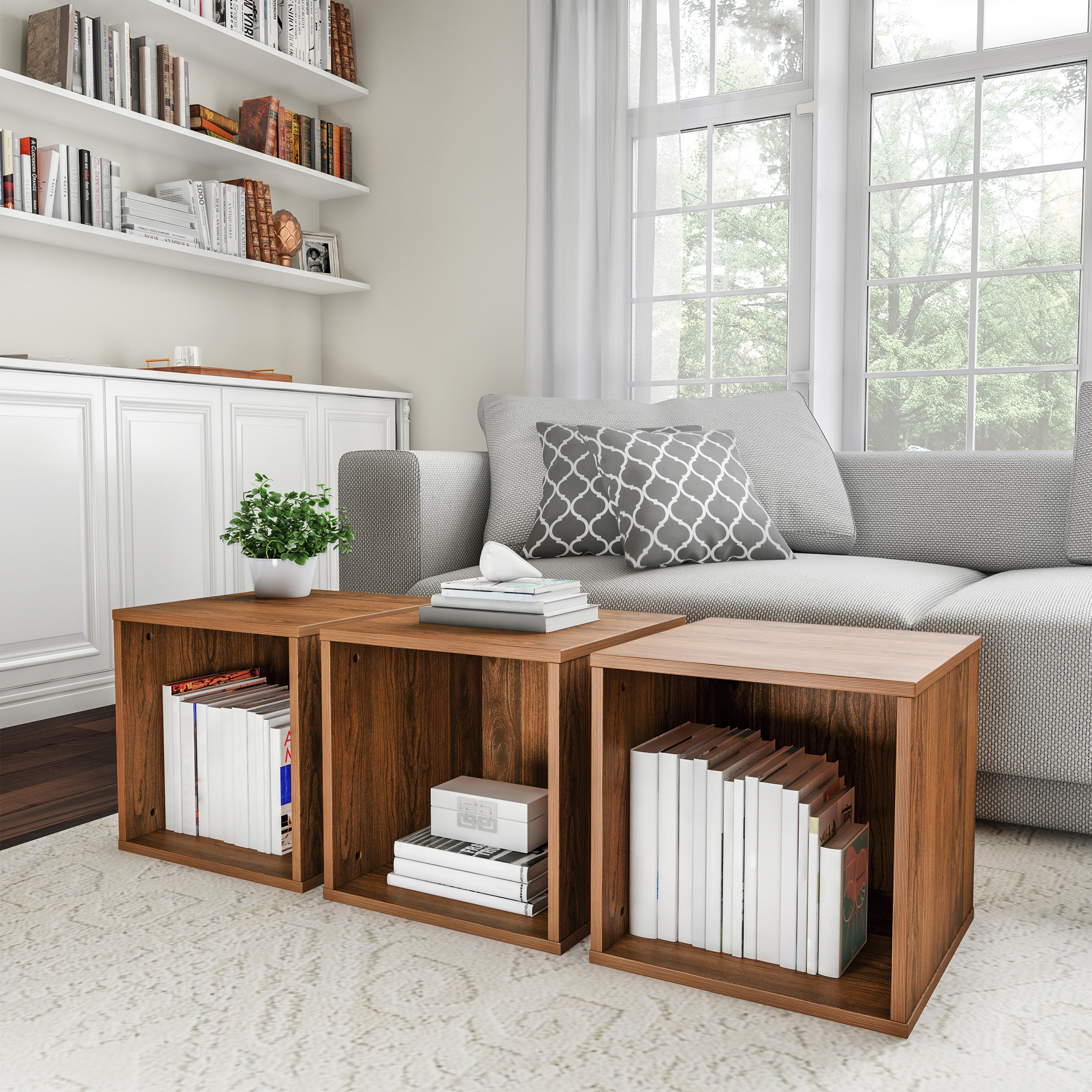 Stackable Cube End Table Contemporary Minimalist Modular Shadowbox ...