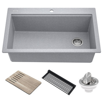 KRAUS Bellucci Workstation 33" Drop-In Granite Composite Kitchen Sink, Grey