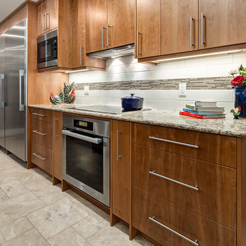 Warm-toned space with tile and texture throughout