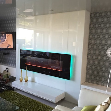 Modern fireplace with backlit colour LED