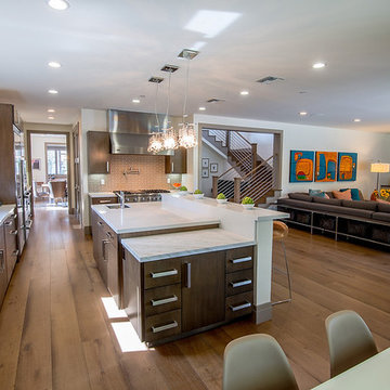 Kitchen, Family Room, Stair Case of custom home in Cheviot Hills, CA