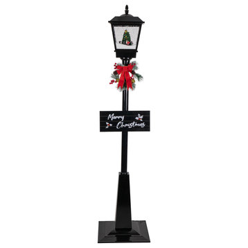 70.75" Lighted Musical Snowing Santa and Friends Christmas Street Lamp