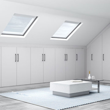 Loft Fitted wardrobe in Light grey matt finish supplied by Inspired Elements