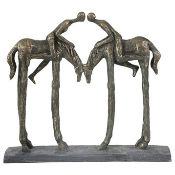 Polyresin 12.5" Kissing Coupleon Horseback, Bronze