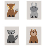 Ellen Crimi-Trent - Woodland Animals Print, 4-Piece Set, Neutral, 11" - this cute print set is perfect for any kids room or nursery!