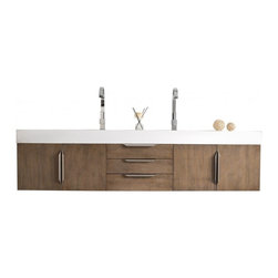 72 inch Wall Mounted Double Bathroom Vanity Latte Oak Finish - Bathroom Vanities And Sink Consoles