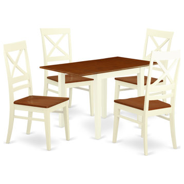5Pc Dining Set, Table, 4 Kitchen Chairs, Solid Wood Seat, Buttermilk, Black