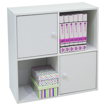 Noya 2 Open Cube Shelves & 2 Cabinet Bookcase Storage Organizer, White Wood