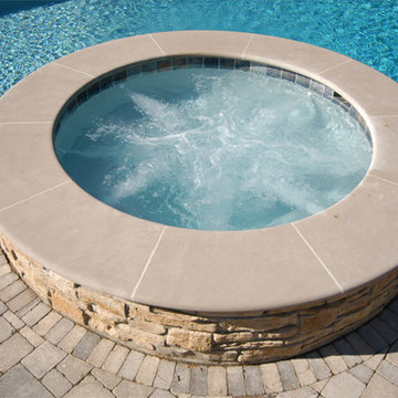 Northbrook, IL Freeform Pool with Round Elevated Hot Tub